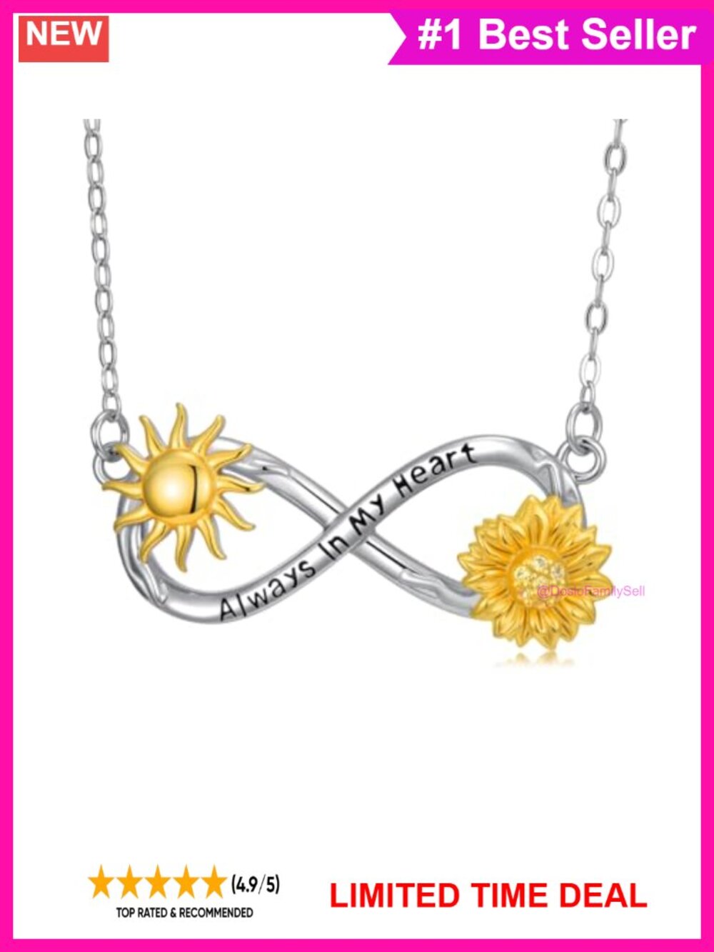 925 Sterling Silver Sunflower Infinity Pendant Necklace